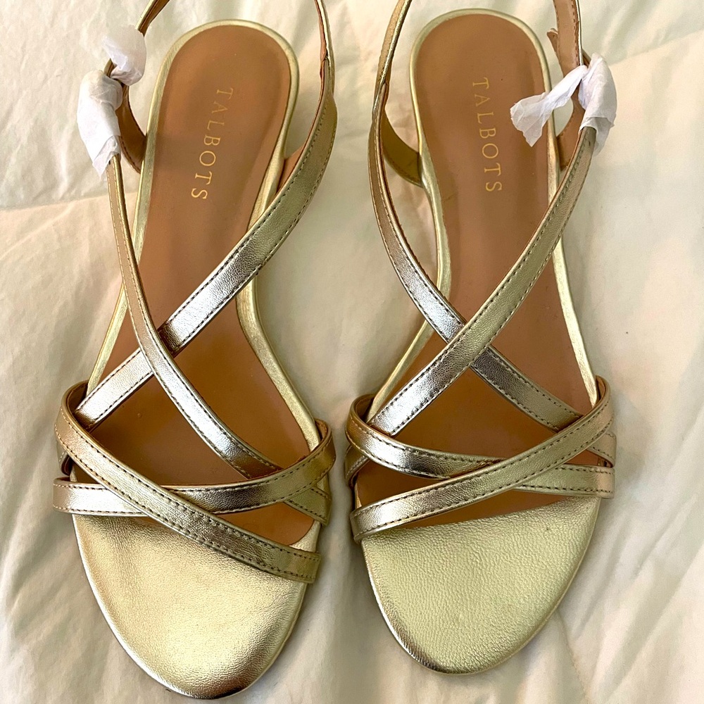 Talbots Metallic Gold Wedge Sandals. Never worn. Size 8.